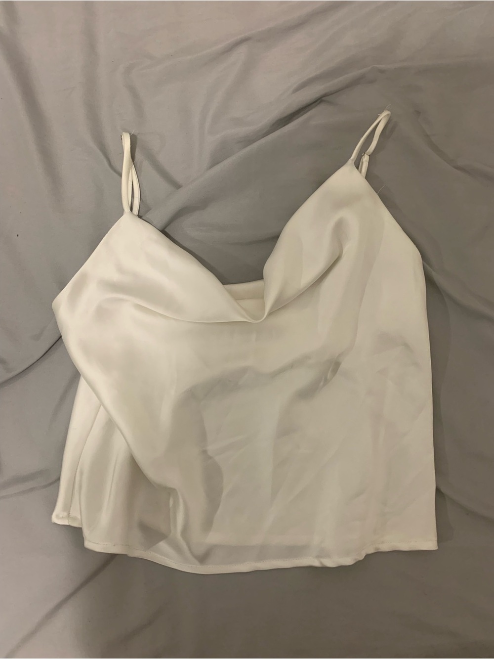 Silky White Cowl Neck Camisole Top